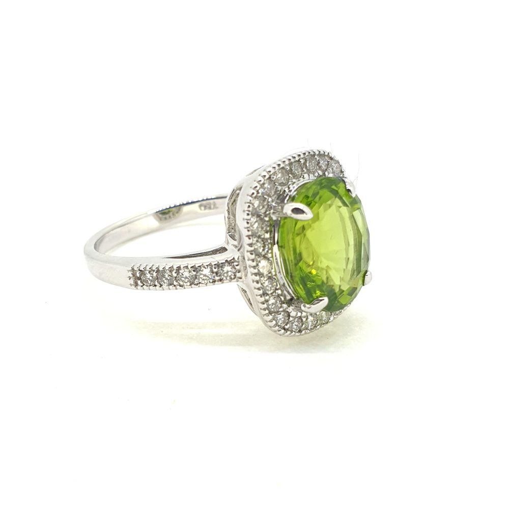 3.88ct Oval Peridot and Diamond Cluster Dress Ring