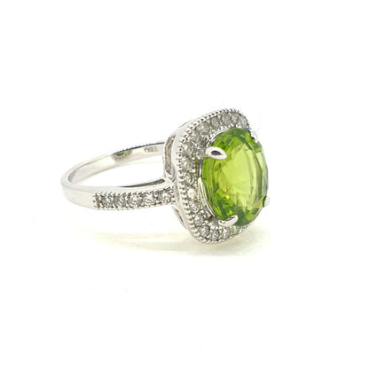 3.88ct Oval Peridot and Diamond Cluster Dress Ring