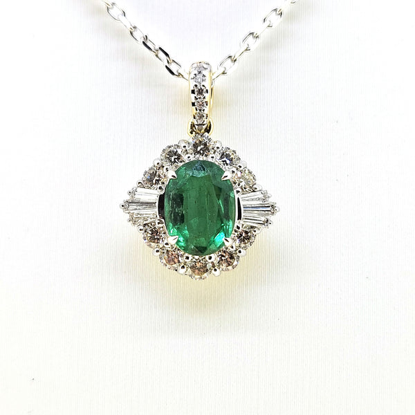 Emerald and Diamond Pendant and chain E1.27 D.67