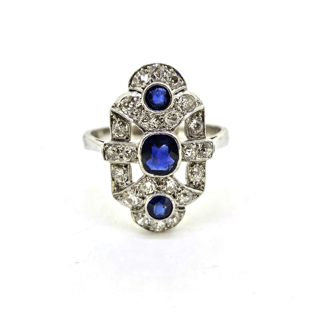 Sapphire and Diamond Trilogy Panel Ring