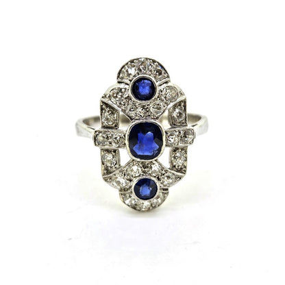 Sapphire and Diamond Trilogy Panel Ring