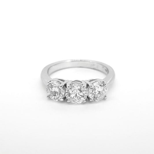 Diamond three stone ring in 18ct white gold, 2.25 carat total