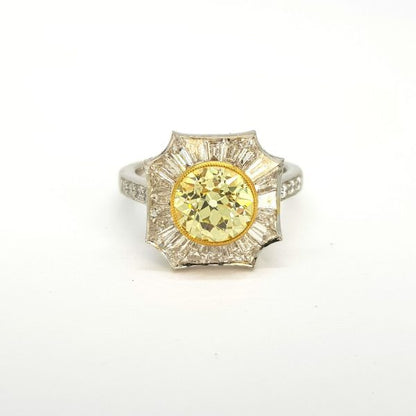 2.03ct Fancy Yellow Diamond and Tapered Baguette White Diamond Cluster Ring
