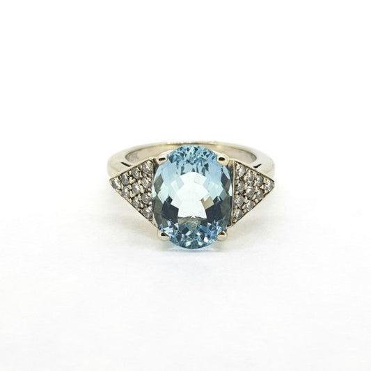 Aquamarine and Diamond Cocktail Dress Ring