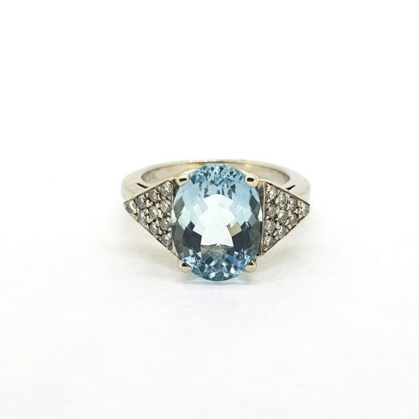 Aquamarine and Diamond Cocktail Dress Ring