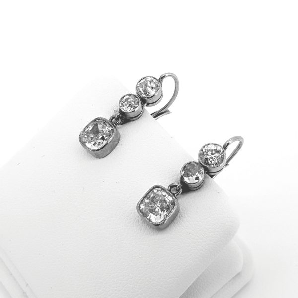 Cushion Cut Diamond Drop Earrings; 3.26 carat total