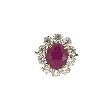 4.70ct Burma Ruby and Diamond Floral Cluster Ring