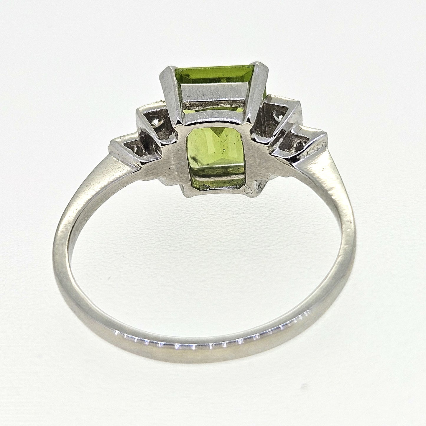 Art Deco Style Platinum Peridot 2.30 Carats and Diamond 0.12 Carat Ring