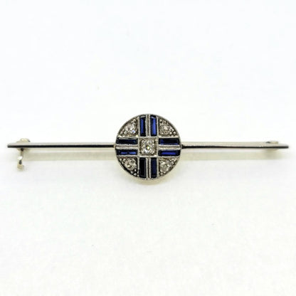 Sapphire and Diamond Circle Cluster Bar Brooch in Platinum