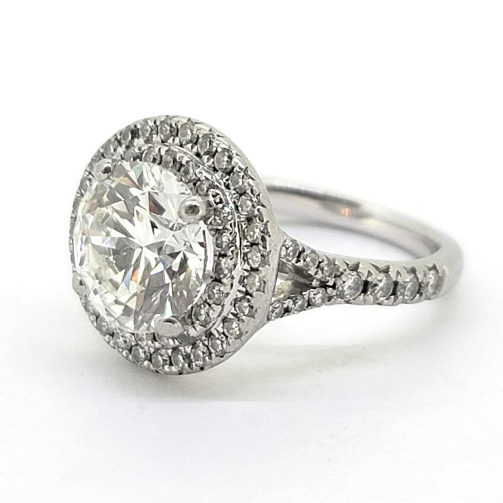 GIA Certified 2.75ct Diamond Double Halo Cluster Ring in Platinum