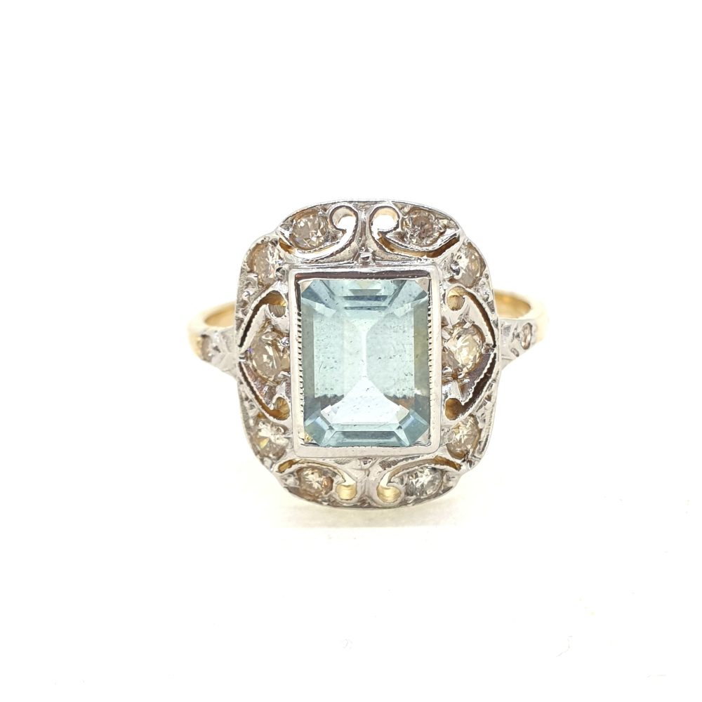 1.20ct Aquamarine and Diamond Cluster Dress Ring in 15ct Gold