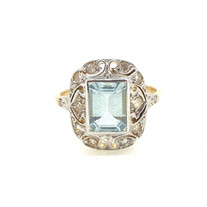 1.20ct Aquamarine and Diamond Cluster Dress Ring in 15ct Gold