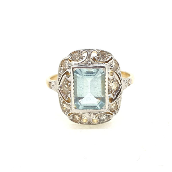 1.20ct Aquamarine and Diamond Cluster Dress Ring in 15ct Gold