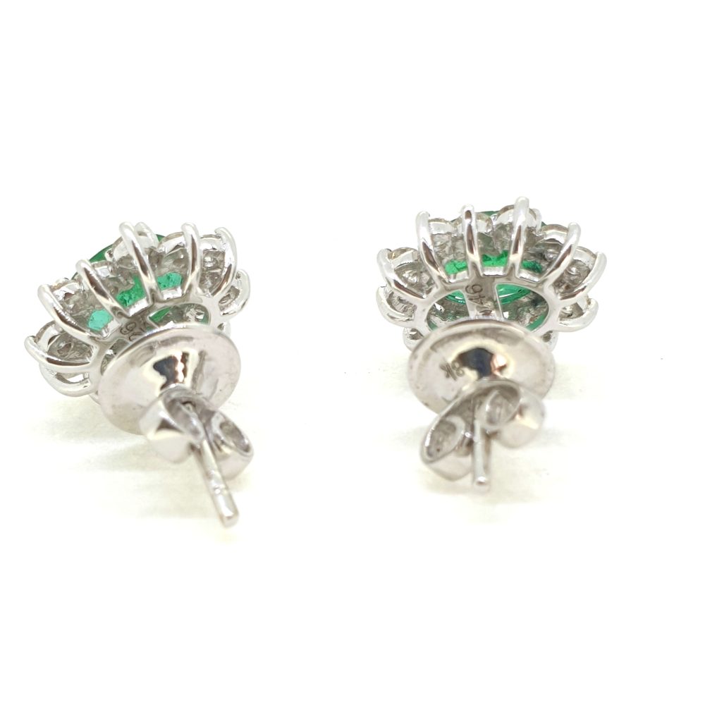 2.75ct Emerald and Diamond Cluster Earrings 18ct White Gold