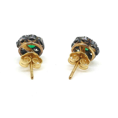 0.80ct Emerald and Diamond Floral Cluster Stud Earrings