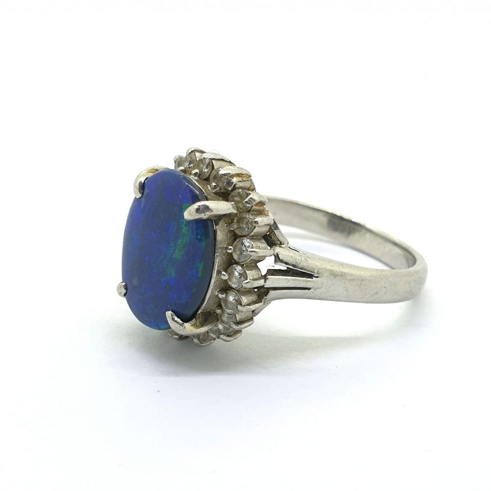 2.58ct Black Opal and Diamond Oval Cluster Ring