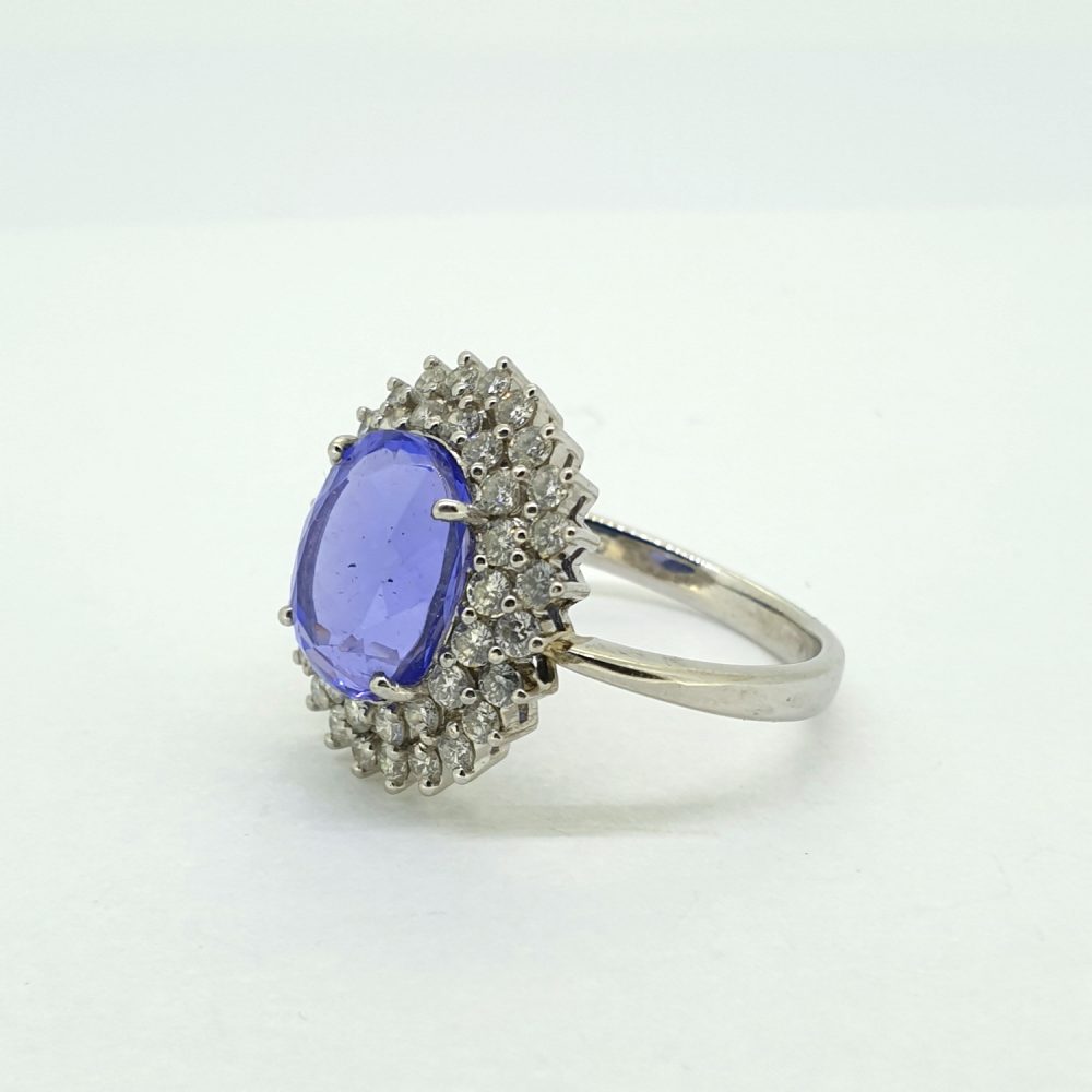 5.60ct Tanzanite and Diamond Cluster Ring in 18ct White Gold