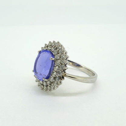 5.60ct Tanzanite and Diamond Cluster Ring in 18ct White Gold