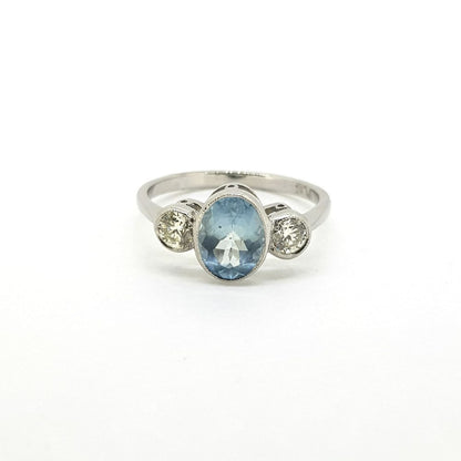 1.10ct Oval Aquamarine and Diamond Three Stone Ring