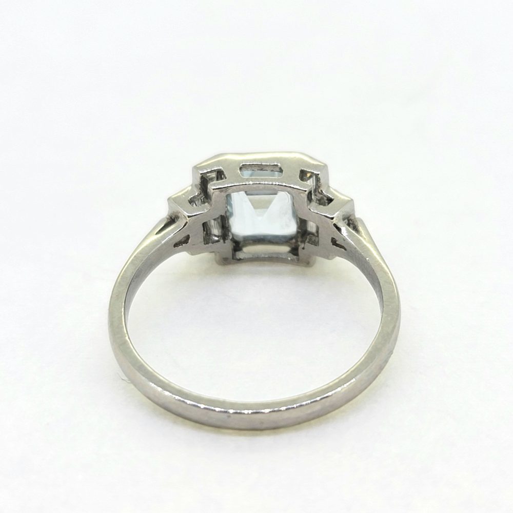 1.20ct Square Aquamarine and Baguette Diamond Cluster Ring in Platinum