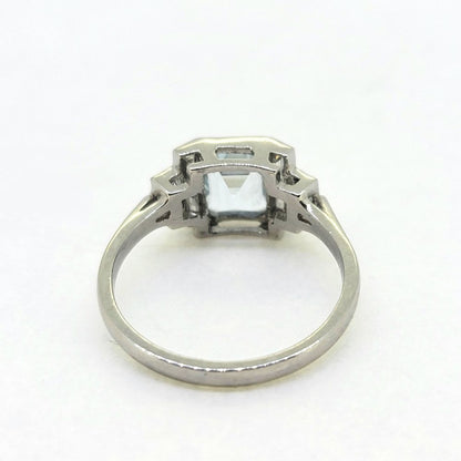 1.20ct Square Aquamarine and Baguette Diamond Cluster Ring in Platinum