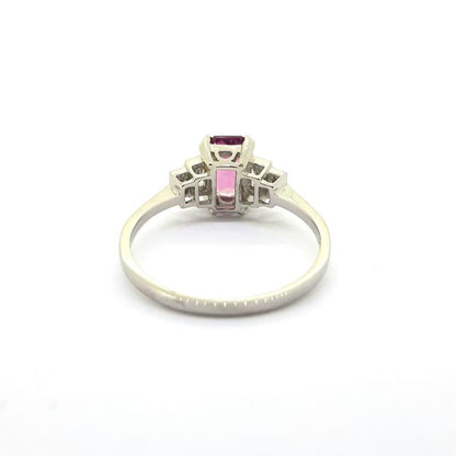 0.95ct Pink Tourmaline and Baguette Diamond Ring in Platinum