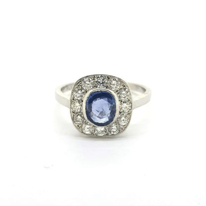 1.10ct Sapphire and Diamond Cluster Ring in 18ct White Gold
