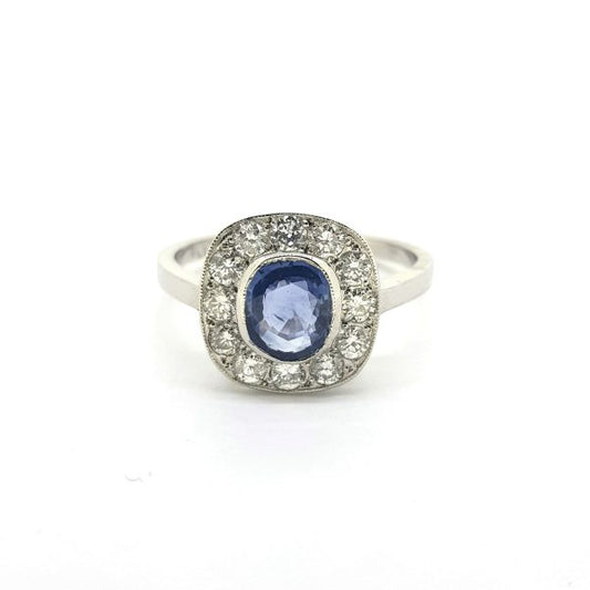 1.10ct Sapphire and Diamond Cluster Ring in 18ct White Gold
