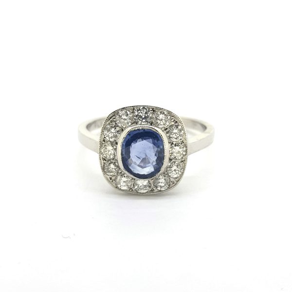 1.10ct Sapphire and Diamond Cluster Ring in 18ct White Gold