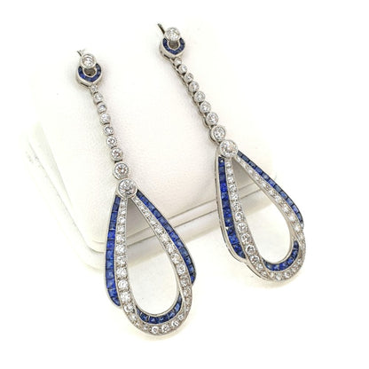 Contemporary Sapphire and Diamond Long Drop Earrings