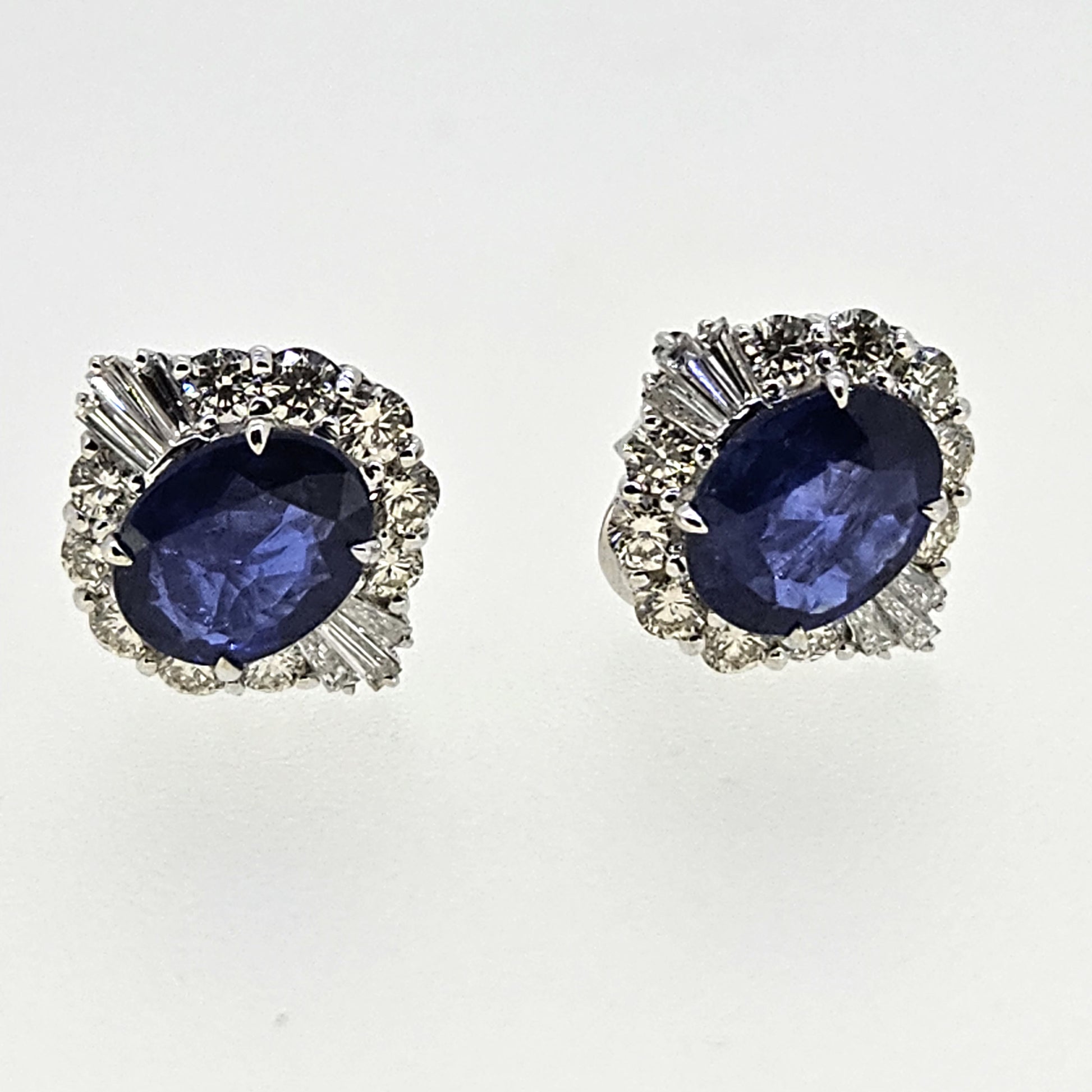 3.33ct Oval Blue Sapphire and Diamond Cluster Stud Earrings
