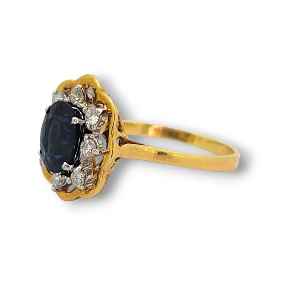 Sapphire and Diamond Floral Cluster Engagement Ring in 18ct Yellow Gold