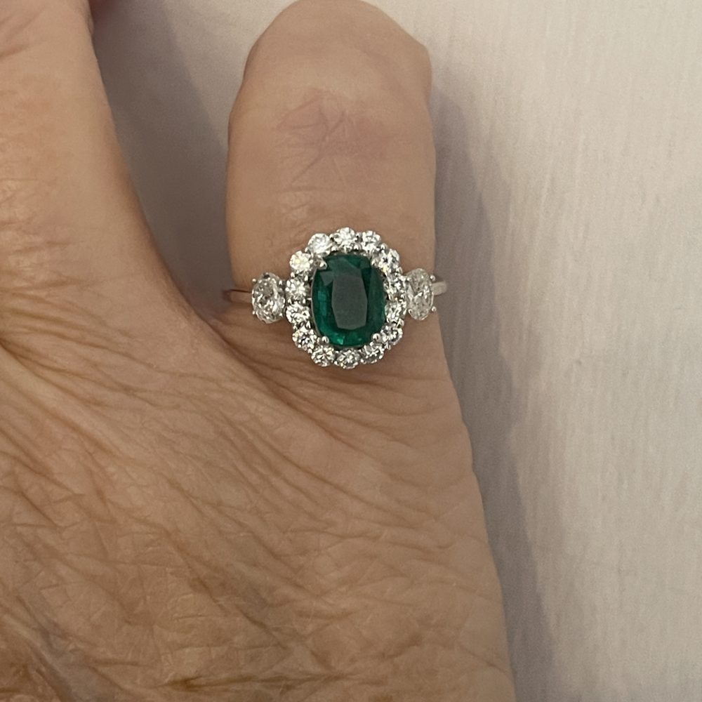 1.25ct Emerald and Diamond Cluster Engagement Ring
