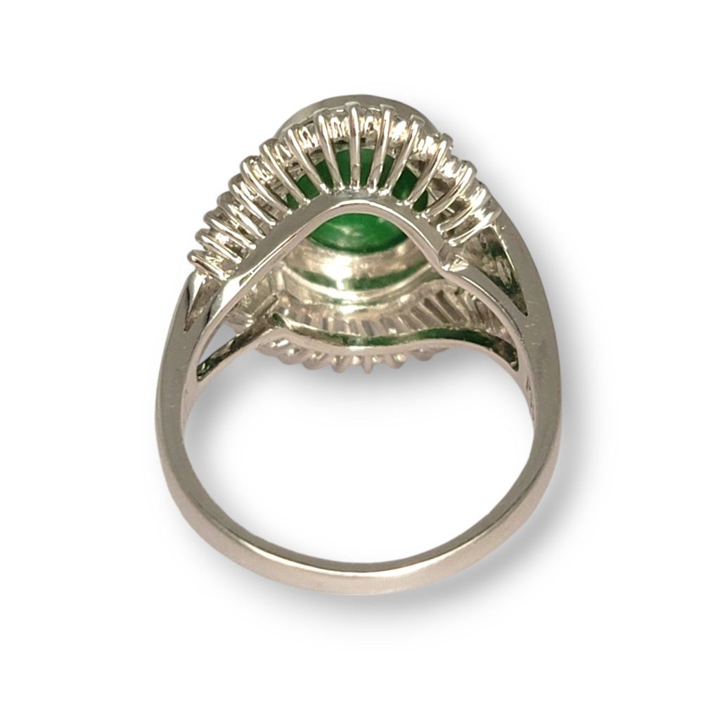 13.30ct Oval Cabochon Jade and Diamond Cluster Ballerina Dress Ring in Platinum
