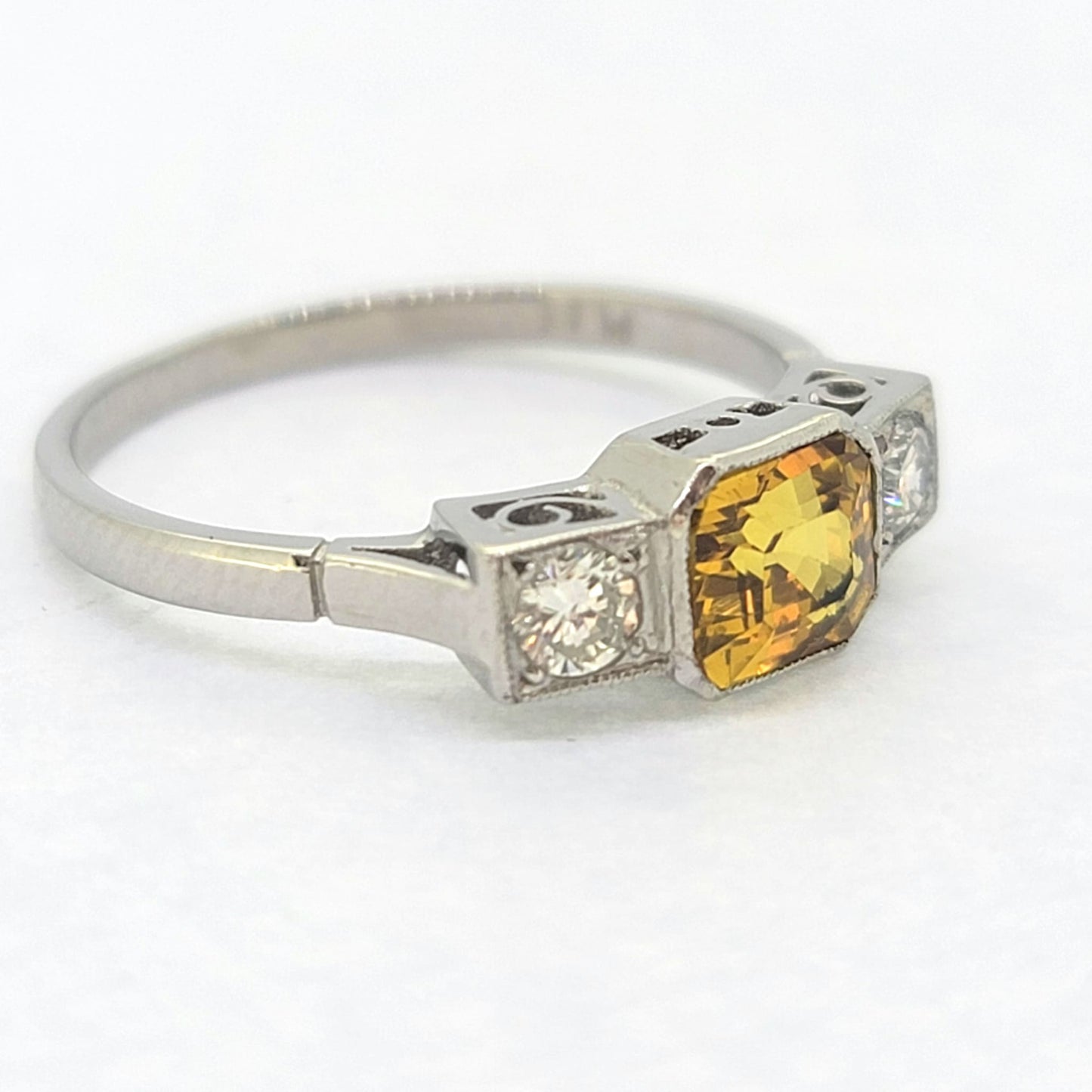 Platinum Yellow Sapphire 1.40 Carats and Diamond Three Stone Ring