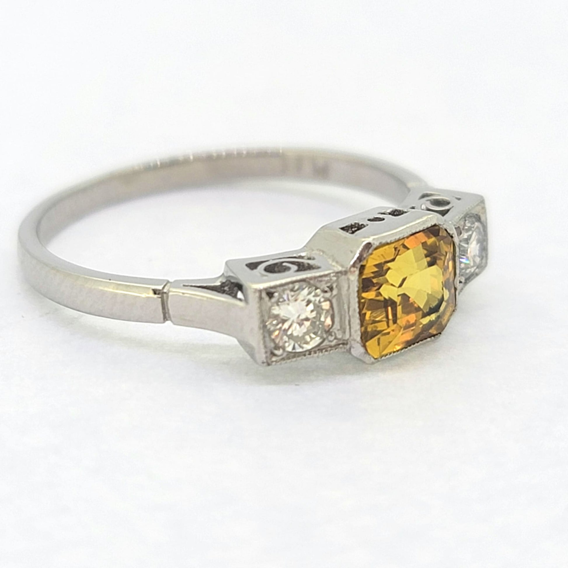 Platinum Yellow Sapphire 1.40 Carats and Diamond Three Stone Ring