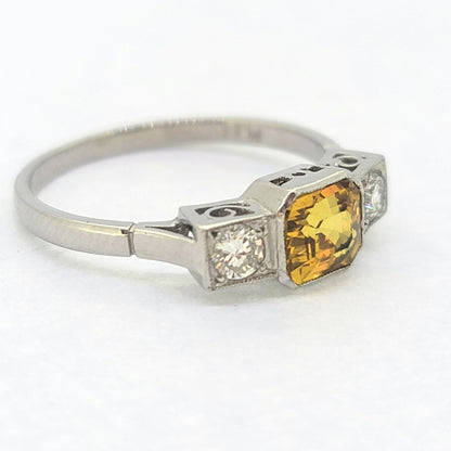 Platinum Yellow Sapphire 1.40 Carats and Diamond Three Stone Ring