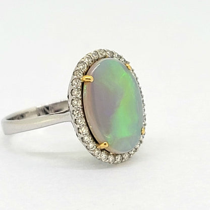 3.68ct Opal and Diamond Halo Cluster Ring in 18ct White Gold