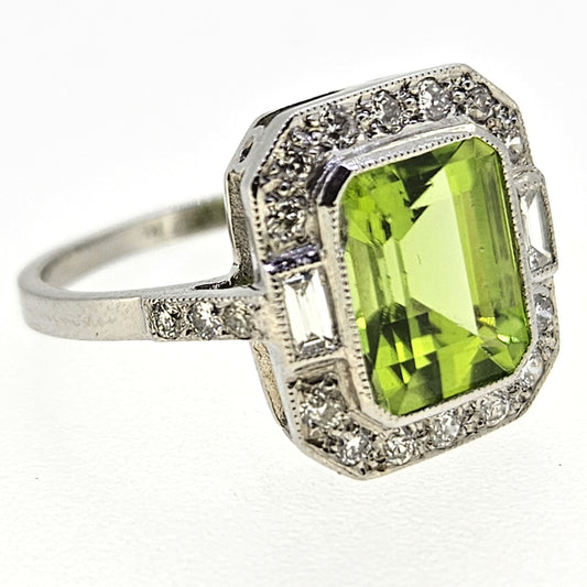 2.50ct Peridot and Diamond Cluster Engagement Ring in Platinum