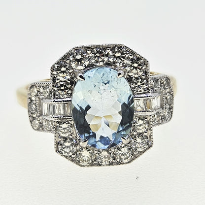 Aquamarine and Diamond Cluster Ring A1.30 D.72
