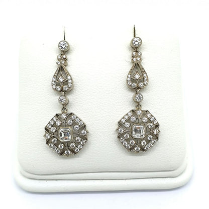 Art Deco Diamond Cluster Drop Earrings in Platinum