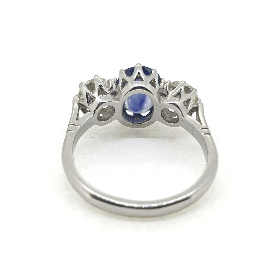 2.14ct Oval Sapphire and Diamond Three Stone Engagement Ring in Platinum