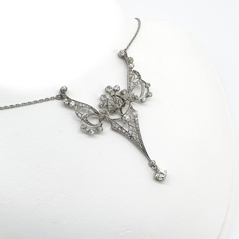 Antique Edwardian Platinum and Diamond Pendant Necklace