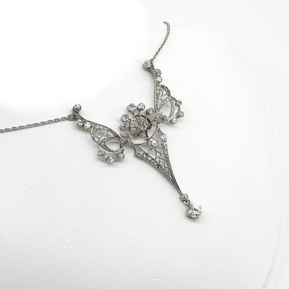 Antique Edwardian Platinum and Diamond Pendant Necklace