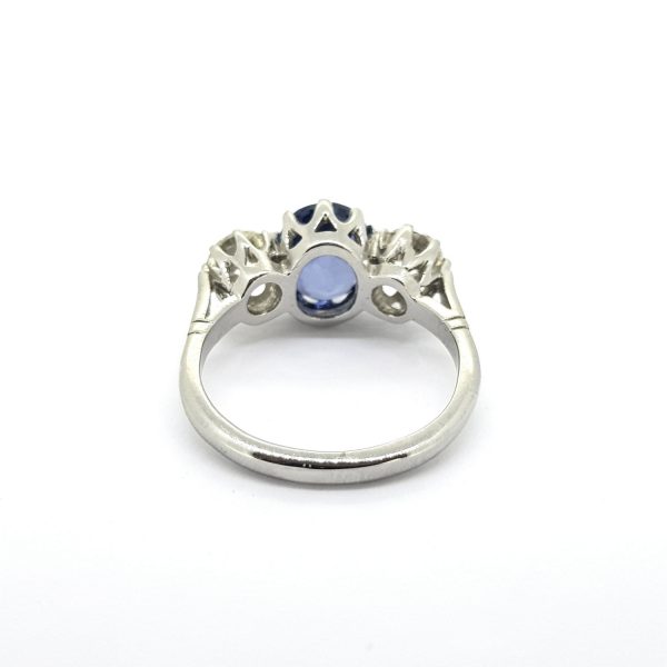 Sapphire and Diamond Three Stone Ring in Platinum, 2.65 carats
