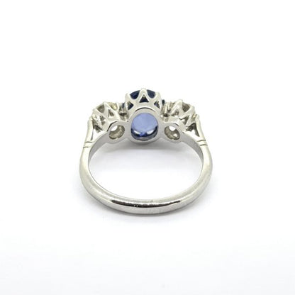 Sapphire and Diamond Three Stone Ring in Platinum, 2.65 carats