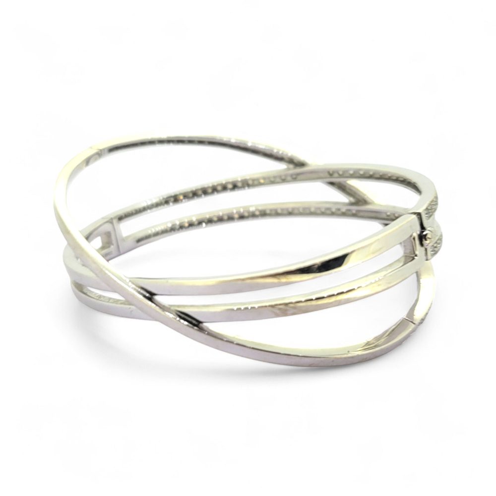 3.49ct Diamond Set 18ct White Gold Bangle Bracelet, 18ct white gold bangle composed of three criss-cross sections set with 3.49 carats of sparkling diamonds