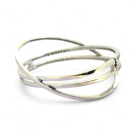 3.49ct Diamond Set 18ct White Gold Bangle Bracelet, 18ct white gold bangle composed of three criss-cross sections set with 3.49 carats of sparkling diamonds