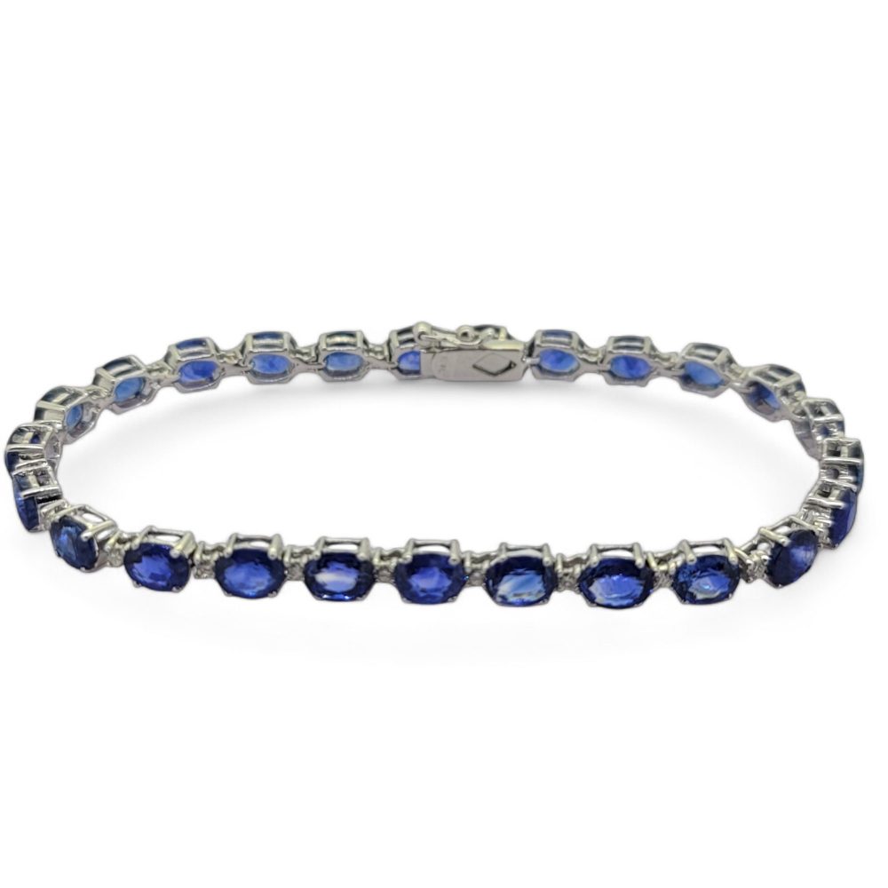 14.97ct Oval Cut Sapphire and Diamond Line Bracelet in 18ct White Gold