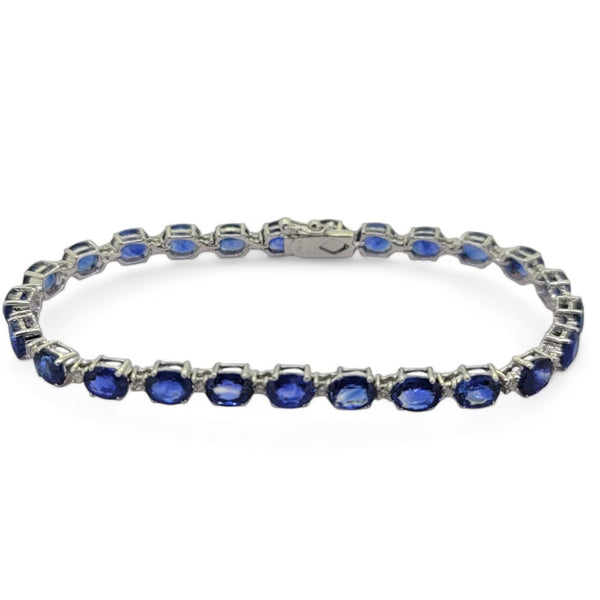 14.97ct Oval Cut Sapphire and Diamond Line Bracelet in 18ct White Gold